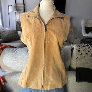Suede Zip-Front Vest Jacket in Tan